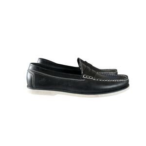 LUMBERJACK Mens Italian Leather Loafers Sz 44/10 Navy Blue White Soles Preppy
